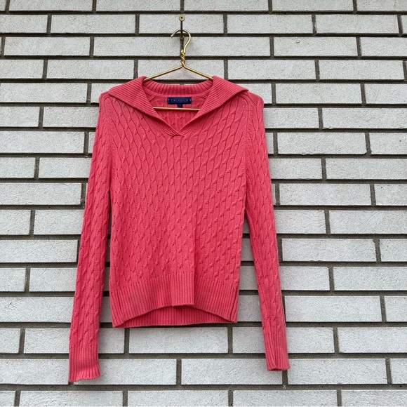 J. McLaughlin Coral Pink Cable Knit Polo Collar Sweater
Preppy Fisherman - Picture 1 of 9